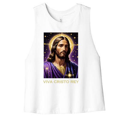 Viva Cristo Rey Catholic Jesus Christ The King Women's Racerback Cropped Tank