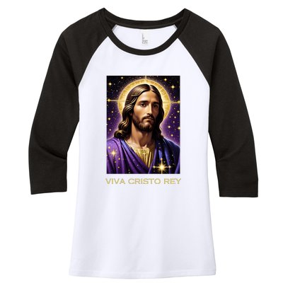 Viva Cristo Rey Catholic Jesus Christ The King Women's Tri-Blend 3/4-Sleeve Raglan Shirt