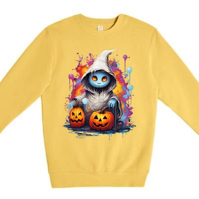 Vintage Costume Retro Scary Halloween Ghost And Pumpkins Premium Crewneck Sweatshirt