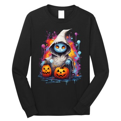 Vintage Costume Retro Scary Halloween Ghost And Pumpkins Long Sleeve Shirt