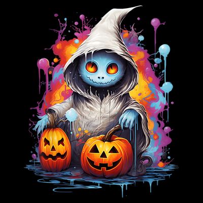 Vintage Costume Retro Scary Halloween Ghost And Pumpkins T-Shirt