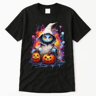 Vintage Costume Retro Scary Halloween Ghost And Pumpkins Tall T-Shirt