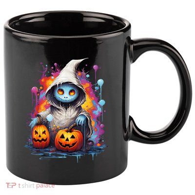 Vintage Costume Retro Scary Halloween Ghost And Pumpkins 11oz C Handle Ceramic Mug