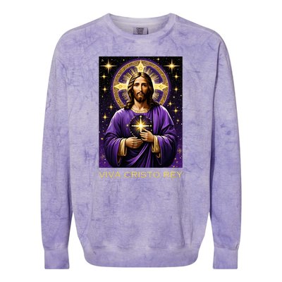 Viva Cristo Rey Catholic Jesus Christ The King Colorblast Crewneck Sweatshirt