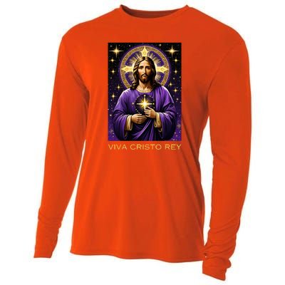 Viva Cristo Rey Catholic Jesus Christ The King Cooling Performance Long Sleeve Crew