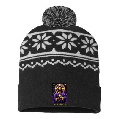 Viva Cristo Rey Catholic Jesus Christ The King USA-Made Snowflake Beanie