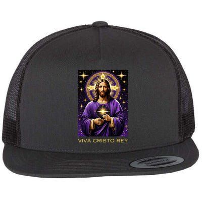 Viva Cristo Rey Catholic Jesus Christ The King Flat Bill Trucker Hat