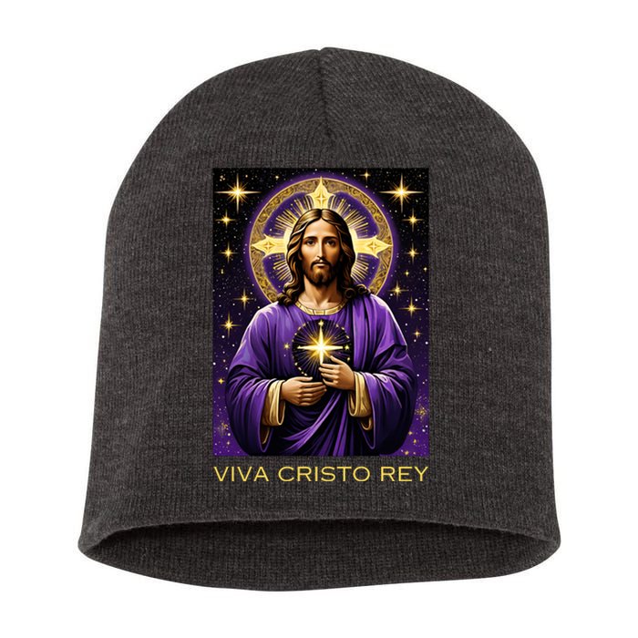 Viva Cristo Rey Catholic Jesus Christ The King Short Acrylic Beanie