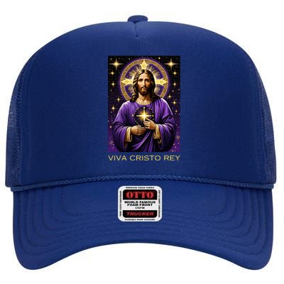 Viva Cristo Rey Catholic Jesus Christ The King High Crown Mesh Back Trucker Hat