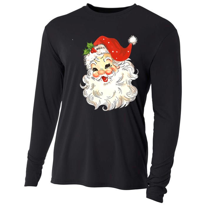 Vintage Christmas Santa Claus Face Old Fashioned Cooling Performance Long Sleeve Crew