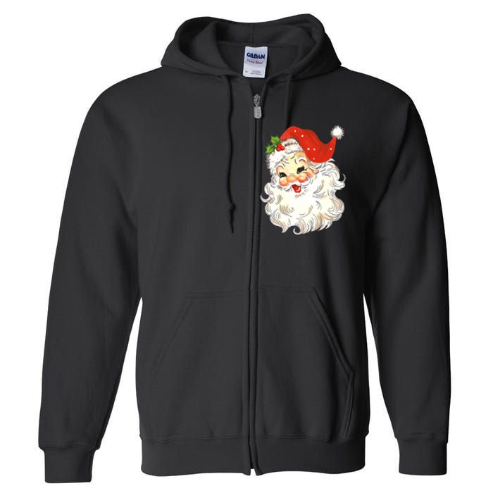 Vintage Christmas Santa Claus Face Old Fashioned Full Zip Hoodie