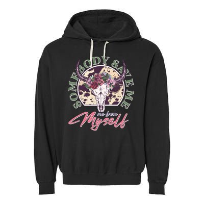 Vintage Cow Skull Somebody Save Me Me From Myself Garment-Dyed Fleece Hoodie