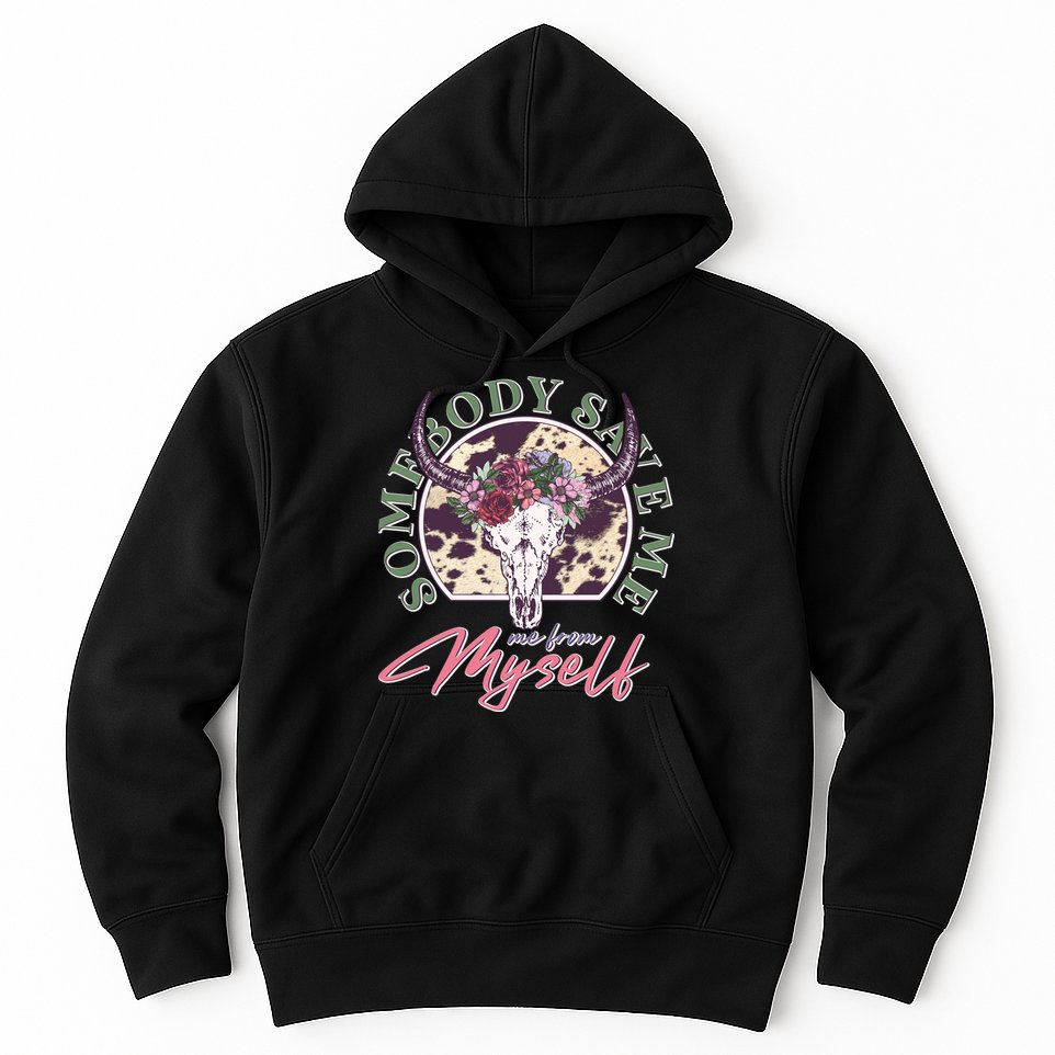 Vintage Cow Skull Somebody Save Me Me From Myself Hoodie