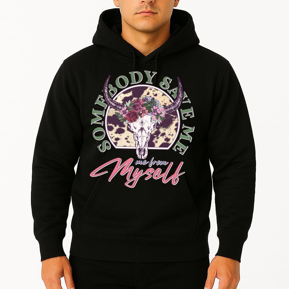 Vintage Cow Skull Somebody Save Me Me From Myself Hoodie