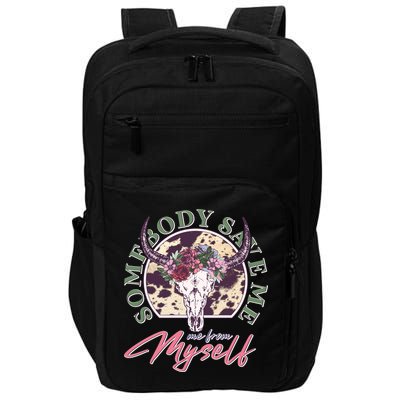 Vintage Cow Skull Somebody Save Me Me From Myself Impact Tech Backpack