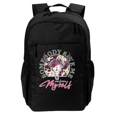 Vintage Cow Skull Somebody Save Me Me From Myself Backpack