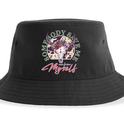 Vintage Cow Skull Somebody Save Me Me From Myself Sustainable Bucket Hat