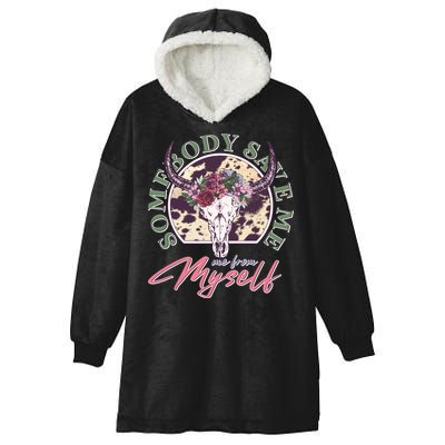 Vintage Cow Skull Somebody Save Me Me From Myself Hooded Wearable Blanket
