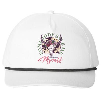 Vintage Cow Skull Somebody Save Me Me From Myself Snapback Five-Panel Rope Hat