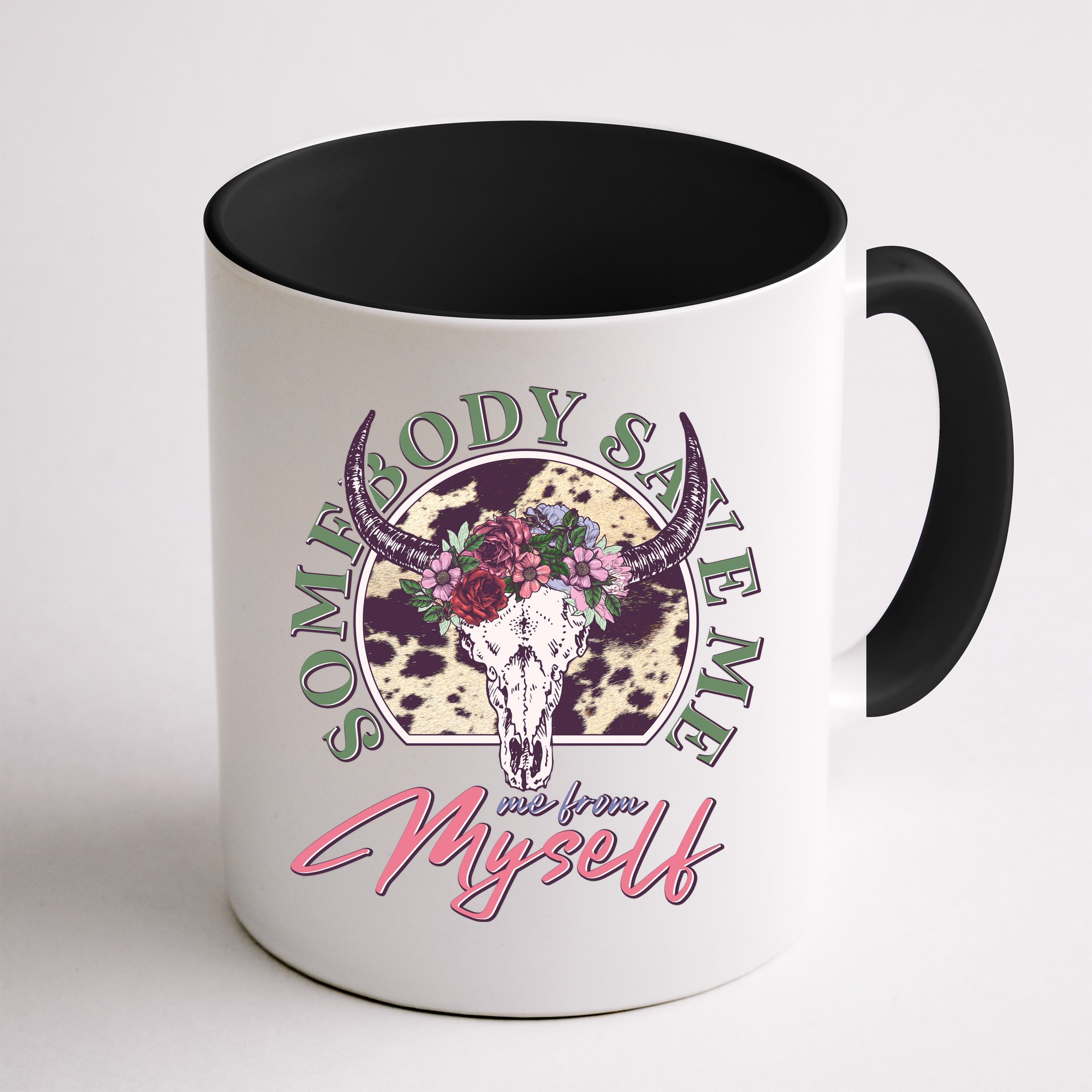 Vintage Cow Skull Somebody Save Me Me From Myself Mug