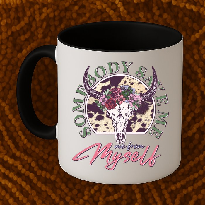 Vintage Cow Skull Somebody Save Me Me From Myself Mug