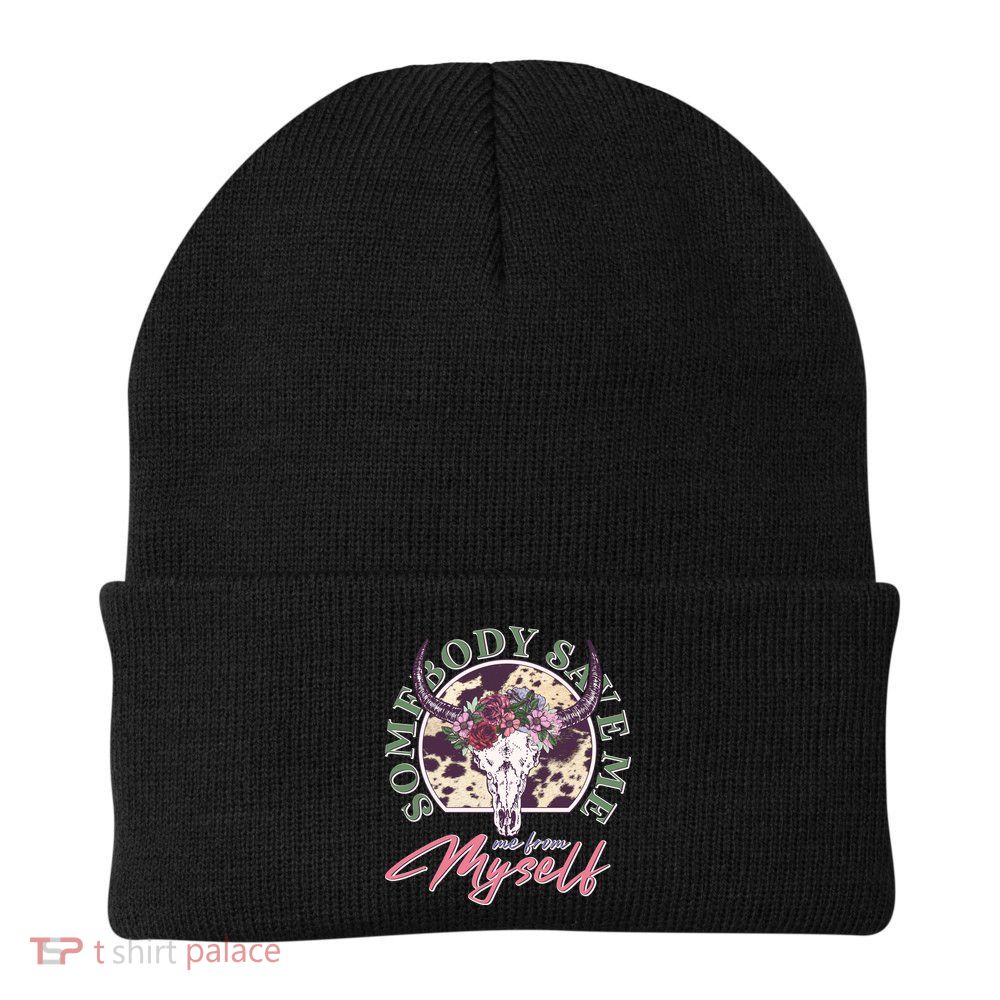 Vintage Cow Skull Somebody Save Me Me From Myself Beanie
