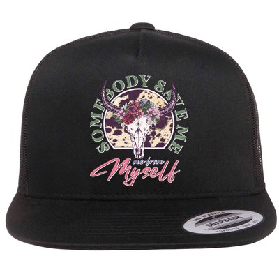 Vintage Cow Skull Somebody Save Me Me From Myself Flatbill Hat