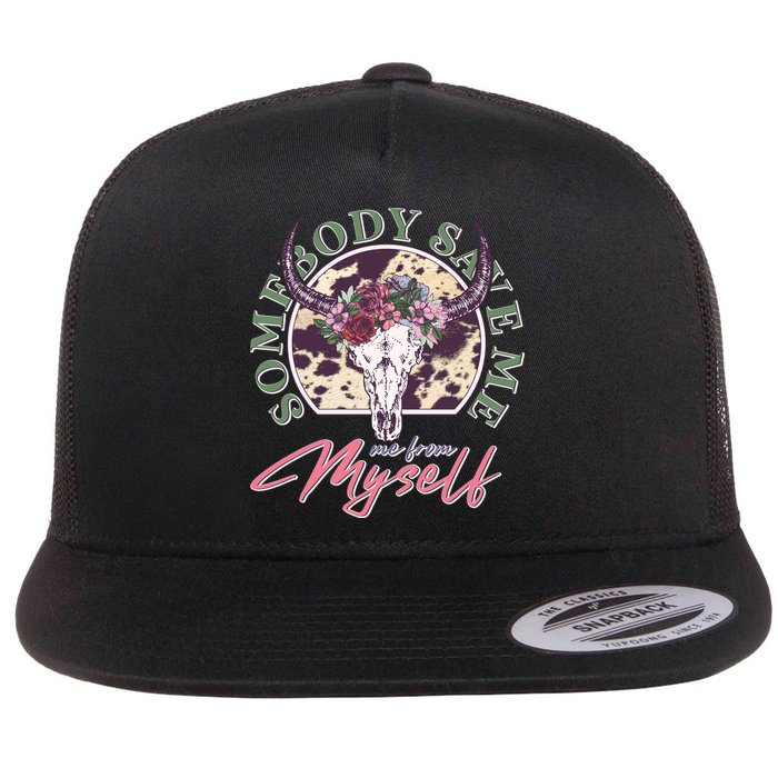 Vintage Cow Skull Somebody Save Me Me From Myself Flatbill Hat