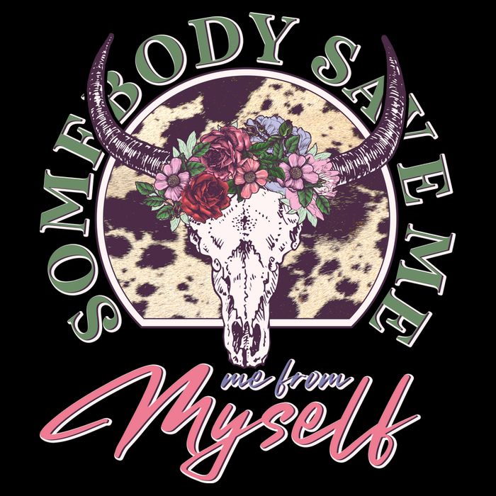 Vintage Cow Skull Somebody Save Me Me From Myself Flatbill Hat
