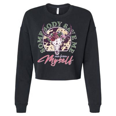 Vintage Cow Skull Somebody Save Me Me From Myself Cropped Pullover Crew