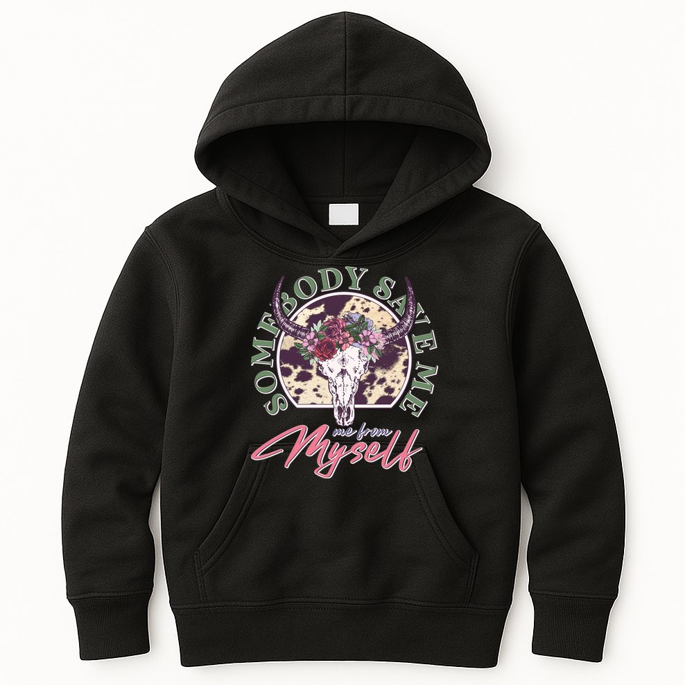 Vintage Cow Skull Somebody Save Me Me From Myself Kids Hoodie