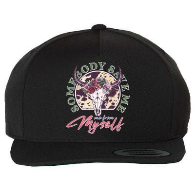 Vintage Cow Skull Somebody Save Me Me From Myself Wool Snapback Cap