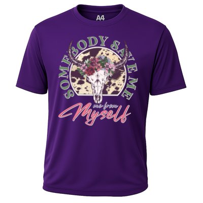 Vintage Cow Skull Somebody Save Me Me From Myself Performance Shirt