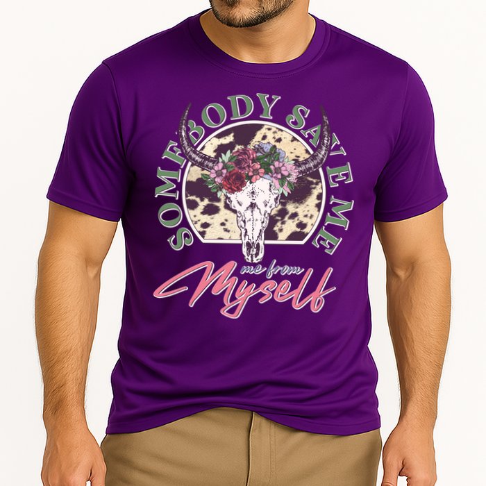 Vintage Cow Skull Somebody Save Me Me From Myself Performance Shirt