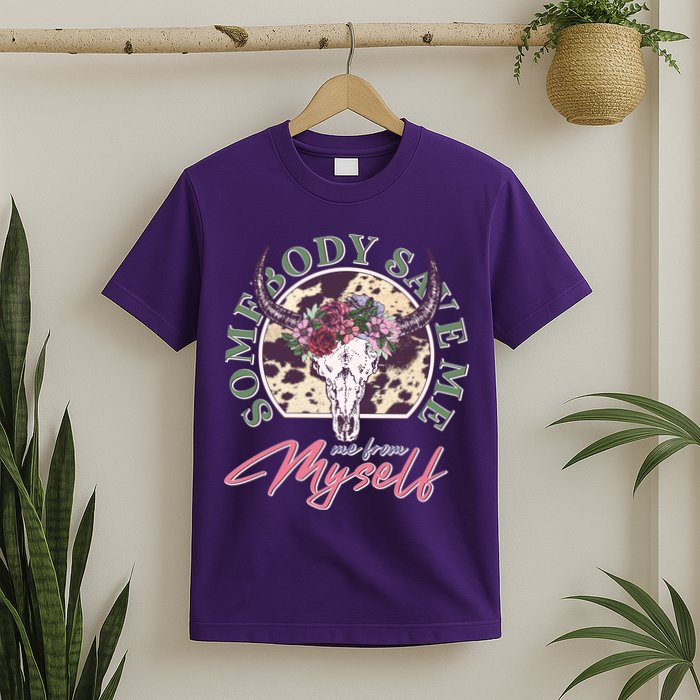 Vintage Cow Skull Somebody Save Me Me From Myself T-Shirt