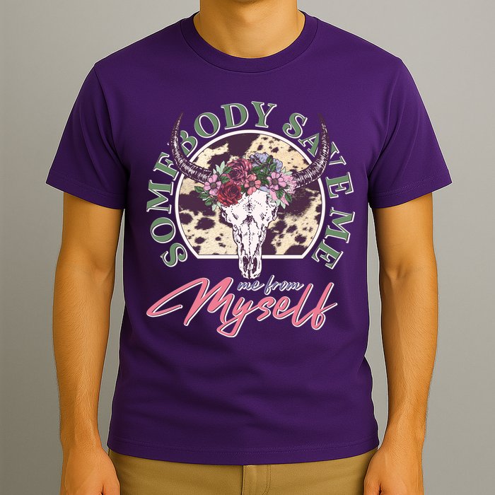 Vintage Cow Skull Somebody Save Me Me From Myself T-Shirt