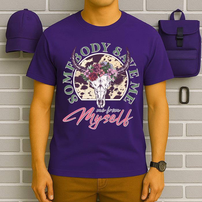 Vintage Cow Skull Somebody Save Me Me From Myself T-Shirt
