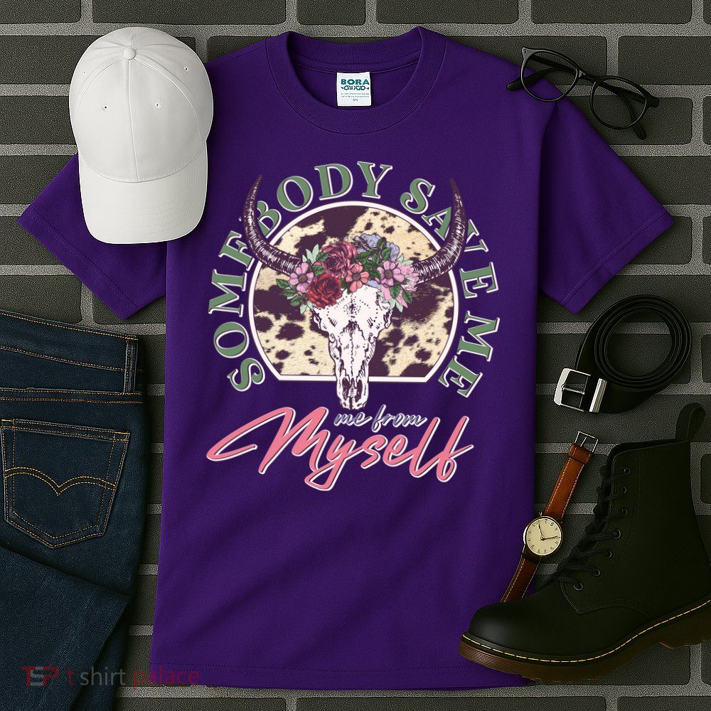 Vintage Cow Skull Somebody Save Me Me From Myself Tall T-Shirt