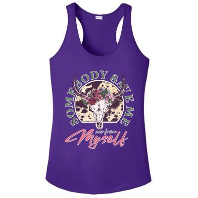 Vintage Cow Skull Somebody Save Me Me From Myself Ladies PosiCharge Competitor Racerback Tank