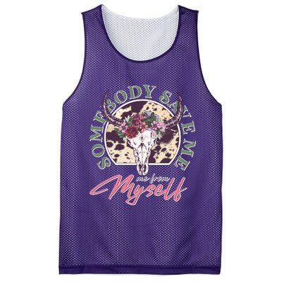 Vintage Cow Skull Somebody Save Me Me From Myself Mesh Reversible Basketball Jersey Tank