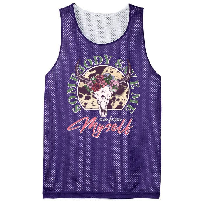 Vintage Cow Skull Somebody Save Me Me From Myself Mesh Reversible Basketball Jersey Tank