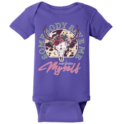 Vintage Cow Skull Somebody Save Me Me From Myself Baby Bodysuit