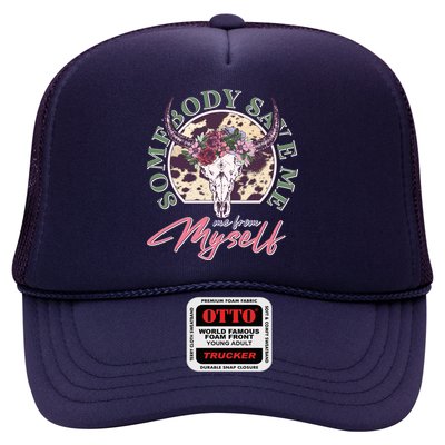 Vintage Cow Skull Somebody Save Me Me From Myself Trucker Hat
