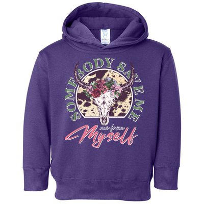 Vintage Cow Skull Somebody Save Me Me From Myself Toddler Hoodie