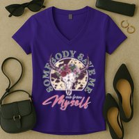 Vintage Cow Skull Somebody Save Me Me From Myself Women's V-Neck T-Shirt