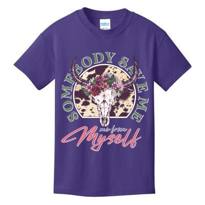Vintage Cow Skull Somebody Save Me Me From Myself Kids T-Shirt