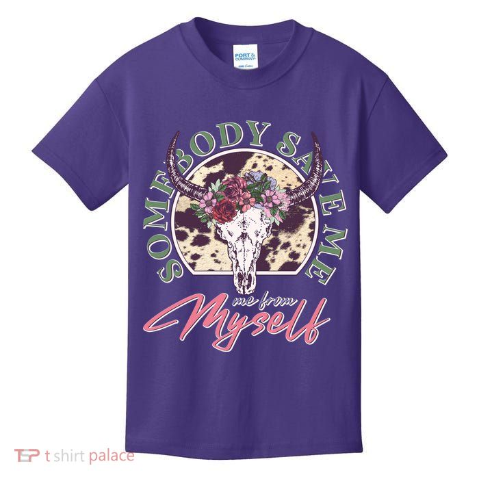 Vintage Cow Skull Somebody Save Me Me From Myself Kids T-Shirt