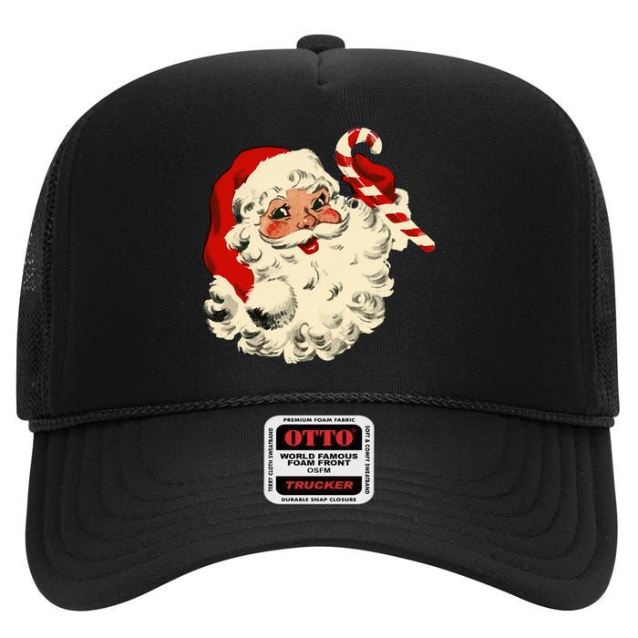 Vintage Christmas Santa Claus Face Funny Old Fashioned Xmas High Crown Mesh Back Trucker Hat