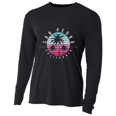 Vintage California San Pedro Ca Beach Gps Coordinate Cooling Performance Long Sleeve Crew