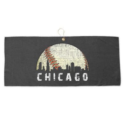 Vintage Chicago Skyline City Baseball Met At Gameday Large Microfiber Waffle Golf Towel